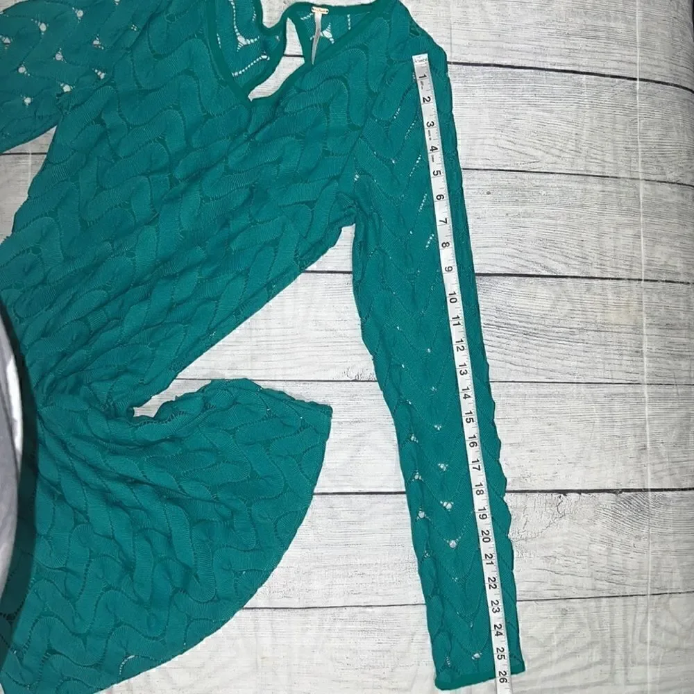 Free People Wild Thing Mini Dress Long Sleeves Cut-Out Emerald Green sz